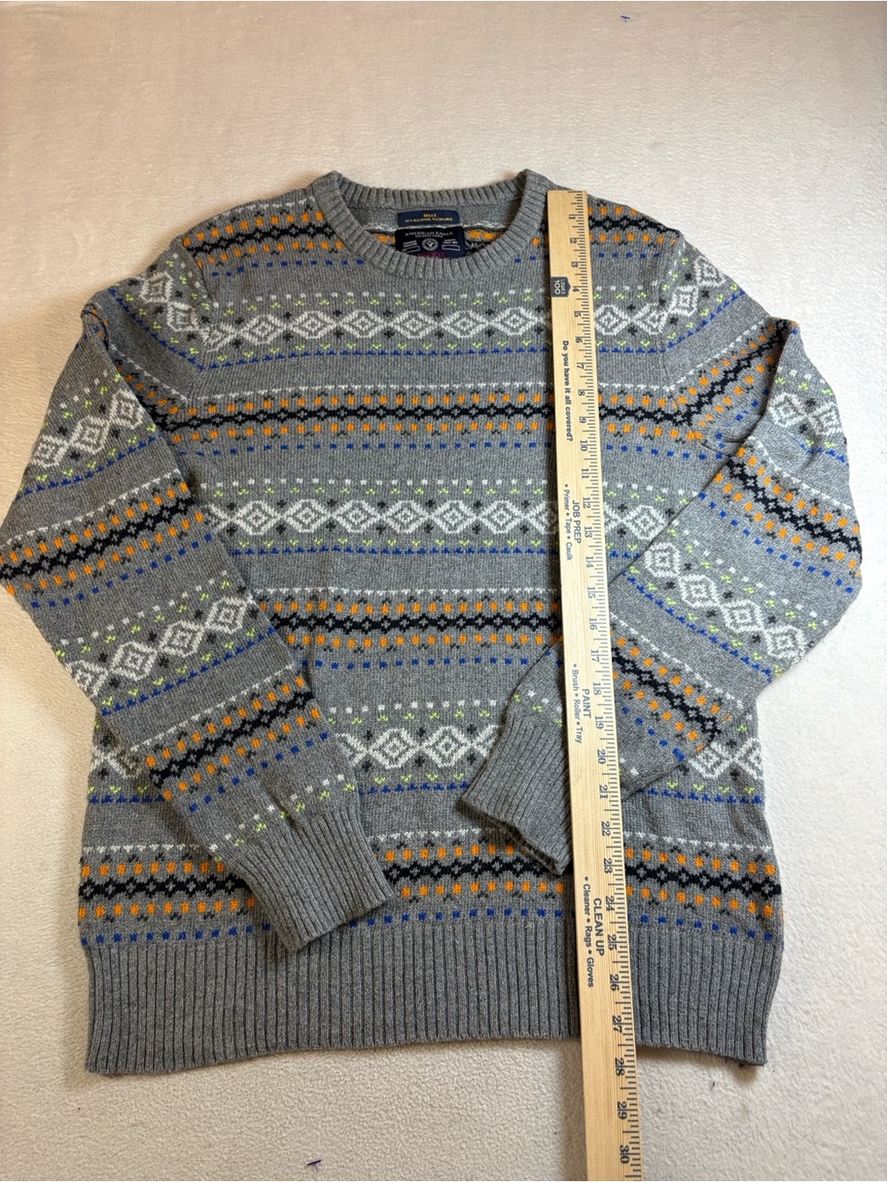 Men's Gray Patterned Crewneck Sweater - Classic Fair Isle
